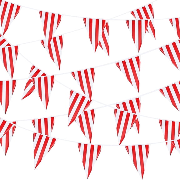 66ft Red and White Striped Pennant, Carnival Circus Theme Party Decorations Supplies, String Triangle Bunting Flags for Birthday Party, Festival Celebration, Events Classroom Decor