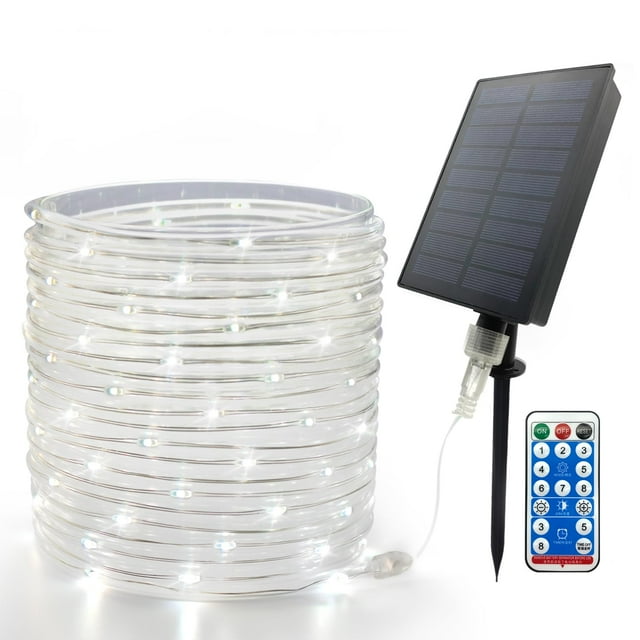 66ft Solar Rope Lights Outdoor Waterproof LED 200 Cold White LEDs, 8