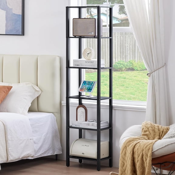 66in Tall Bookshelf 6-Tier Small Narrow Bookcase, Skinny Book Shelf for Small Space, Farmhouse Slim Shelf with Storage, Wood Freestanding Display Thin Bookshelves for Living Room, Office