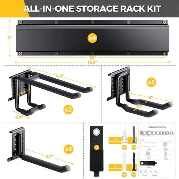66inch Wall Mount Metal Storage Shelf Unit with Adjustable Hooks