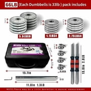 66lbs Adjustable Dumbbell Set with Carry Box, Home Gym Cast Iron Barbell Sets, Silver Stainless Steel Dumbbells for Men and Women, Compact Storage for Bedroom Workout