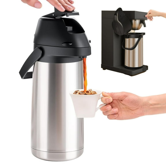 Airpot Coffee Carafe with Pump/Lever Action, 64oz/1.9L Hot Water Carafe, Insulated Stainless Steel Airpots, Thermal Carafe Beverage Dispenser, Tea Flask, Cocoa Dispenser for Parties, Camping
