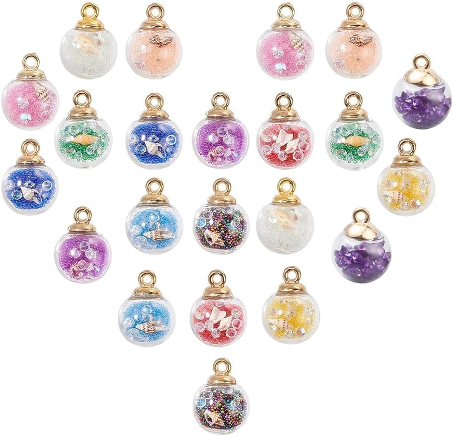 66pcs Crystal Glass Ball Pendants with Colorful Star Glitter Sequins