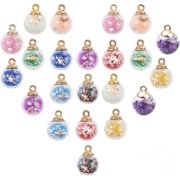 NOBRAND 66pcs Crystal Glass Ball Pendants with Colorful Star Glitter Sequins and Golden Plated CCB Plastic Cup Peg Bails