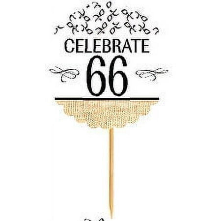 66th Birthday / Anniversary Novelty Burlap Cupcake Decoration Picks -12pack