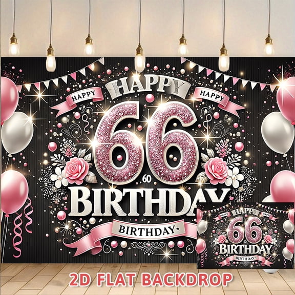 66th Birthday Backdrop Adult Birthday Party Decoration Supplies Photo Booth Background Banner for Birthday Party Banquet Celebration Decorations