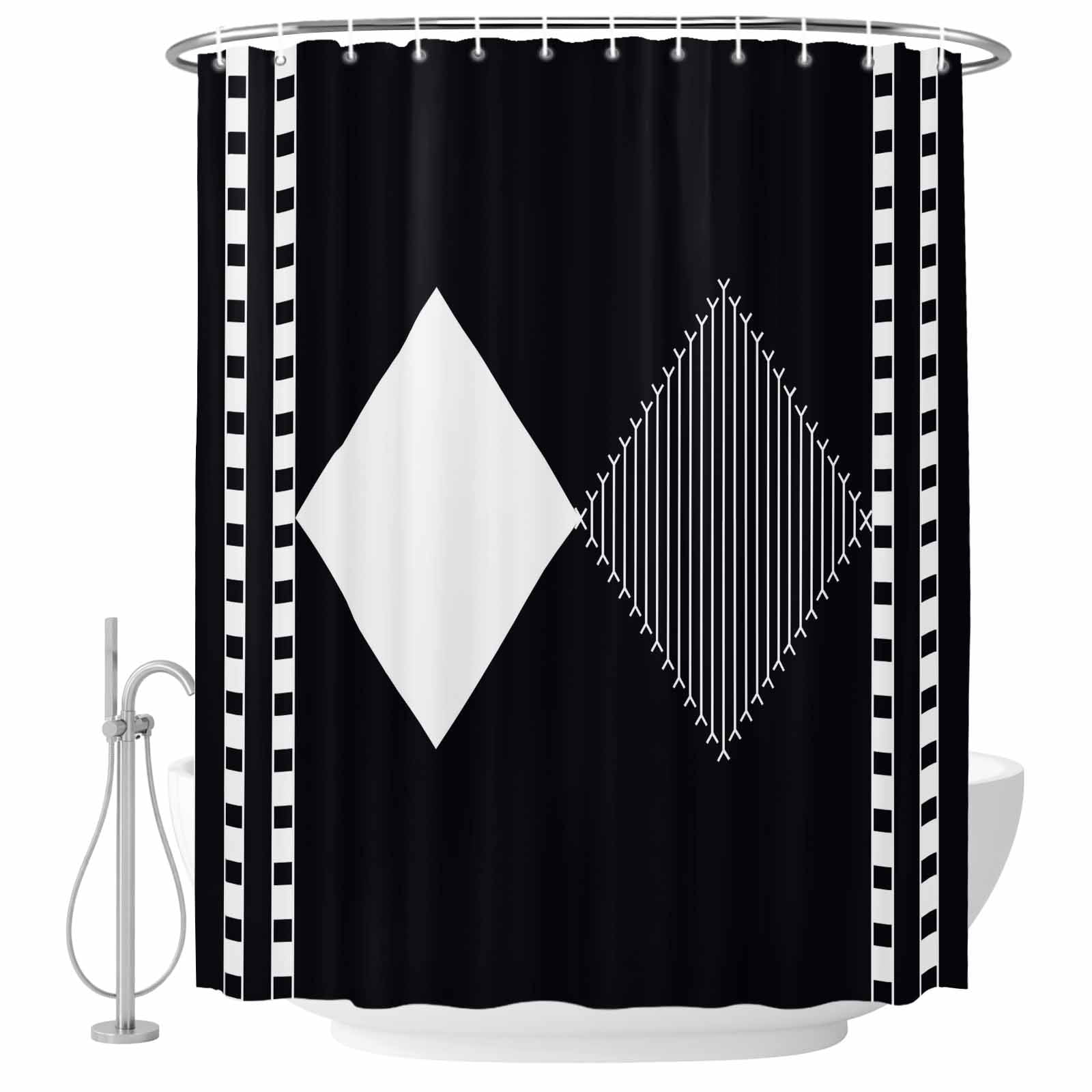 66x72 Inch Shower Curtains for Bathroom, Black Geometric Fabric Bath ...