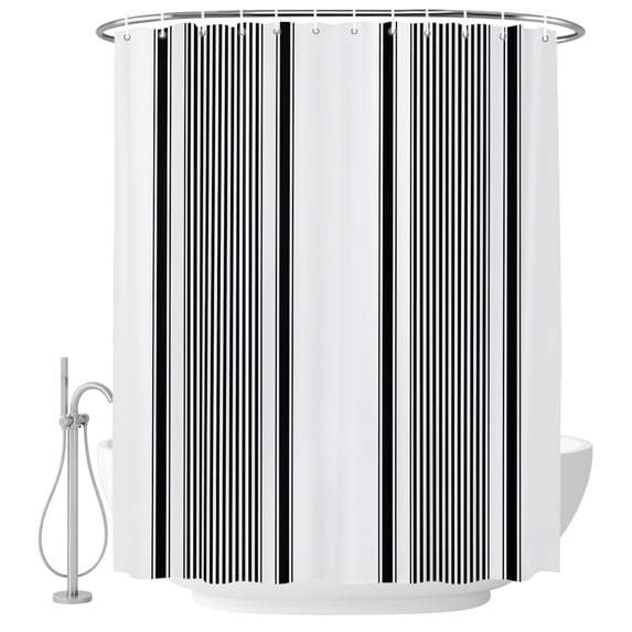 66x72 Inch Shower Curtains for Bathroom, Black Striped Fabric Bath Curtain Decor, Farmhouse Thin Vertical Stripes Modern Waterproof Restroom Curtains Shower Set Accessories with 12 Hooks 66 Inch