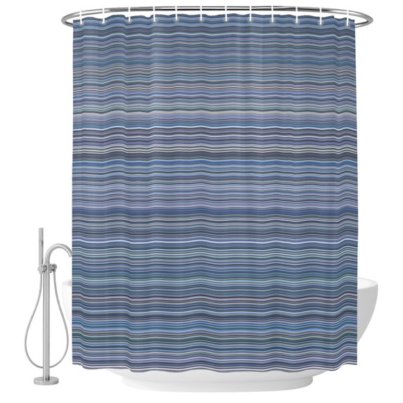 66x72 Inch Shower Curtains for Bathroom, Blue Striped Fabric Bath Curtain Decor, Farmhouse Blue Stripes Thin Line Waterproof Restroom Curtains Shower Set Accessories with 12 Hooks 66 Inch