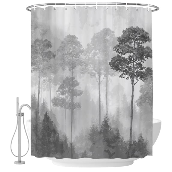 66x72 Inch Shower Curtains for Bathroom, Boho Pines Fabric Bath Curtain Decor, Fogged Mist Forest Gray Mountain Vintage Waterproof Restroom Curtains Shower Set Accessories with 12 Hooks 66 Inch