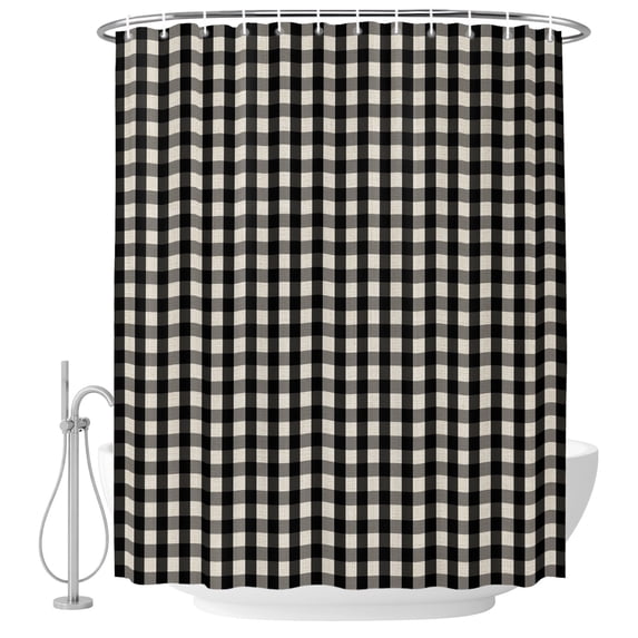 66x72 Inch Shower Curtains for Bathroom, Buffalo Plaid Fabric Bath Curtain Decor, Farmhouse Black White Checkered Vintage Waterproof Restroom Curtains Shower Set Accessories with 12 Hooks 66 Inch