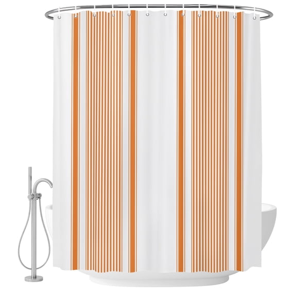 66x72 Inch Shower Curtains for Bathroom, Burnt Orange Striped Fabric Bath Curtain Decor, Farmhouse Thin Vertical Stripes Waterproof Restroom Curtains Shower Set Accessories with 12 Hooks 66 Inch