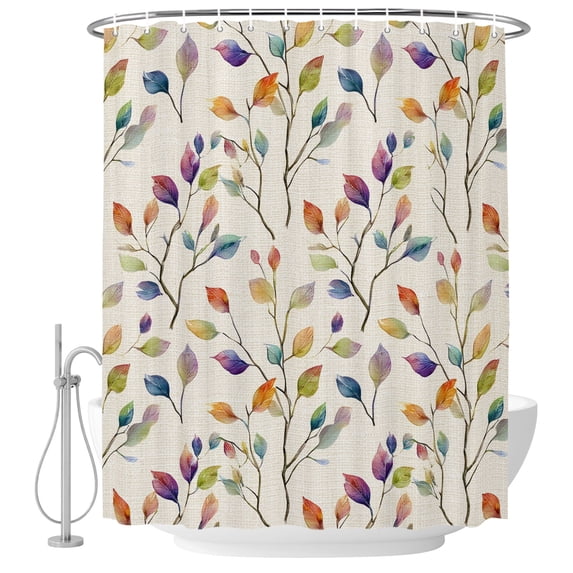 66x72 Inch Shower Curtains for Bathroom, Colorful Leaves Fabric Bath Curtain Decor, Farmhouse Branches Botanical Vintage Waterproof Restroom Curtains Shower Set Accessories with 12 Hooks 66 Inch