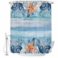 thumbnail image 1 of 66x72 Inch Shower Curtains for Bathroom, Summer Ocean Bath Curtain Decor, Coastal Shells Starfish Coral Conch Wooden Blue Waterproof Restroom Curtains Shower Set Accessories with 12 Hooks 66 Inch, 1 of 7
