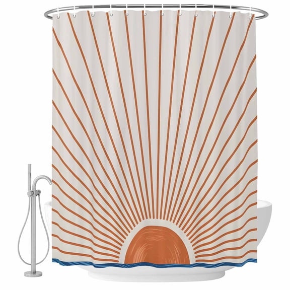 66x72 Inch Shower Curtains for Bathroom, Sunlight Lines Fabric Bath Curtain Decor, Orange Sunset Abstract Striped Art Waterproof Restroom Curtains Shower Set Accessories with 12 Hooks 66 Inch