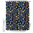 thumbnail image 1 of 66x72 Inch Shower Curtains for Bathroom, Tennis Rackets Fabric Bath Curtain Decor, Navy Blue Retro Flowers Ball Sports Waterproof Restroom Curtains Shower Set Accessories with 12 Hooks 66 Inch, 1 of 7