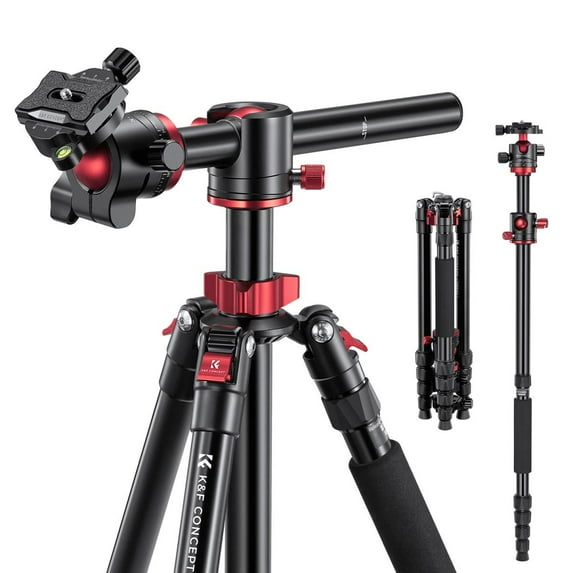 K&F Concept 67"/1.7m Aluminum Video Camera Tripod, Transverse Center Column 26lbs/12KG Load Capacity, Portable Monopod with 32mm Ball Head Quick Release Plate