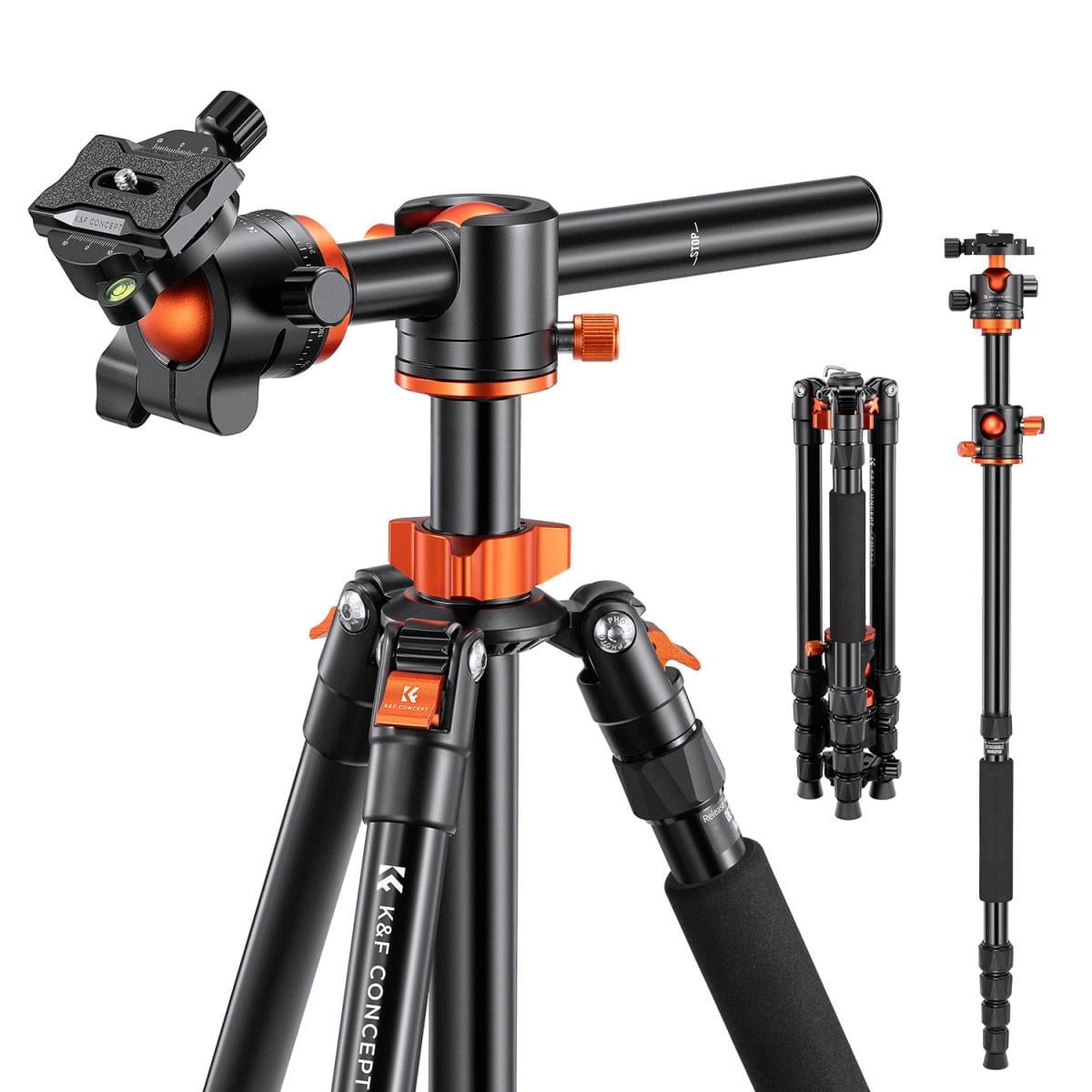 K&F Concept 67"/1.7m Aluminum Video Camera Tripod, Transverse Center Column 35lbs/16KG Load Capacity Portable Monopod with 36mm Ball Head Quick Release Plate