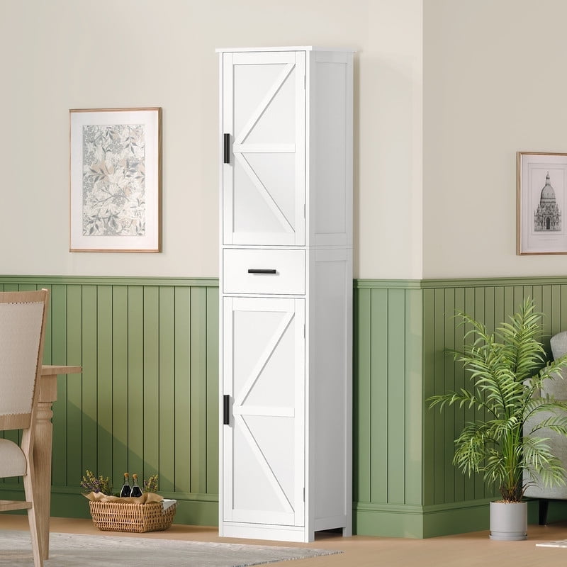 67.1" Tall Storage Cabinet With 6 Shelves & Drawer - Slim Freestanding Cabinet For Bathroom, Kitchen, Living Room