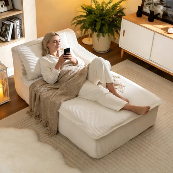 LEHZROAJ 67.3″Oversized Cloud Chaise Lounge Chair,Corduroy Upholstered Sofa Boneless Deep Seat No Assembly Required for Living Room Apartment(Beige,Right)