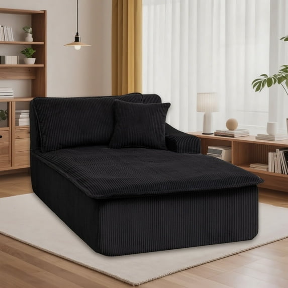 LEHZROAJ 67.3″Oversized Cloud Chaise Lounge Chair,Corduroy Upholstered Sofa Boneless Deep Seat No Assembly Required for Living Room Apartment(Black,Left)