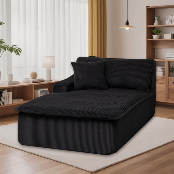 LEHZROAJ 67.3″Oversized Cloud Chaise Lounge Chair,Corduroy Upholstered Sofa Boneless Deep Seat No Assembly Required for Living Room Apartment(Black,Left)