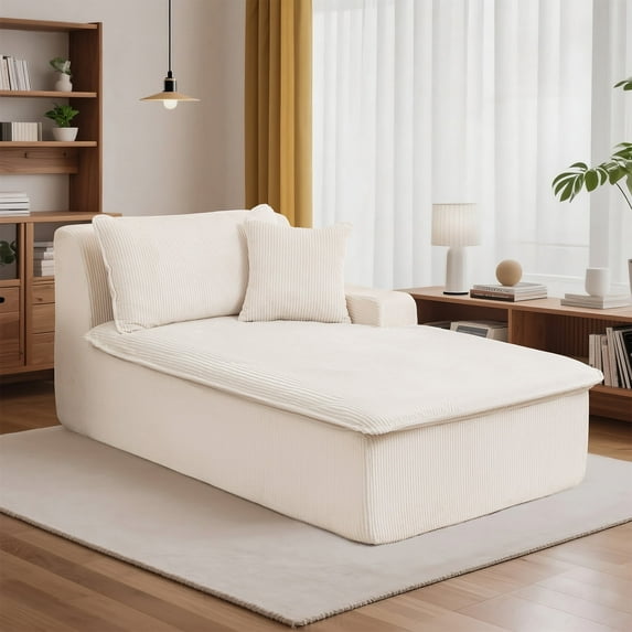 LEHZROAJ 67.3″Oversized Cloud Chaise Lounge Chair,Corduroy Upholstered Sofa Boneless Deep Seat No Assembly Required for Living Room Apartment(Beige,Left)