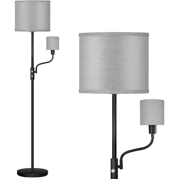 67.32in Floor Lamp Combo Moclever Linen Shade Warm Lamp 360° Adjustable Reading Light Modern Decoration Metal Standing Lamp for Living Room Bedroom Office, Grey
