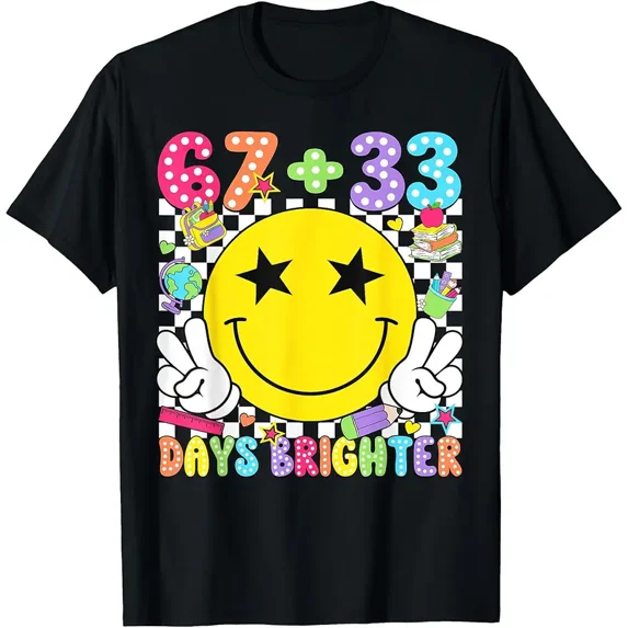 67 33 Days Brighter Smile Face 100 Days of School Boy Girl T-Shirt