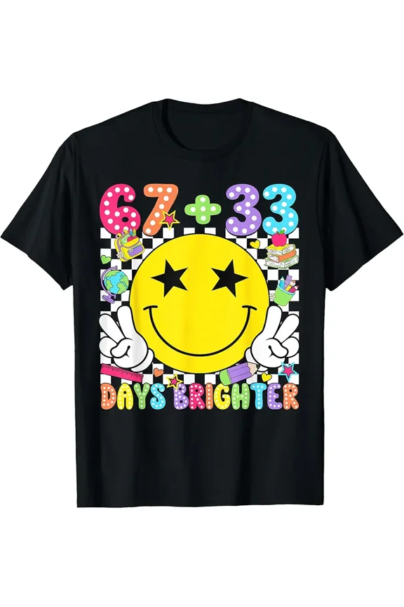 67 33 Days Brighter Smile Face 100 Days of School Boy Girl T-Shirt