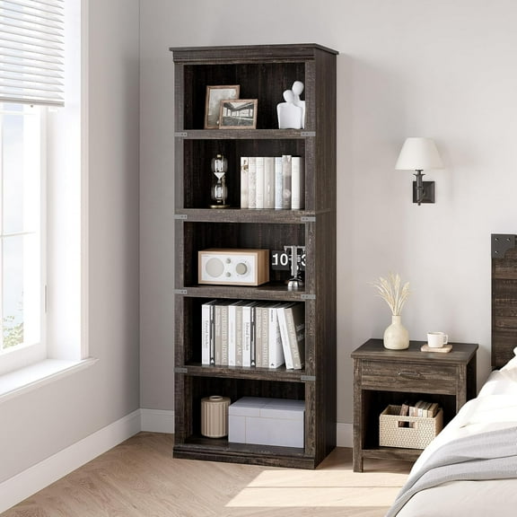67.4" Tall 5-Shelf Bookcase, Open Farmhouse Storage Shelf for Living Room, Home Office & Bedroom
