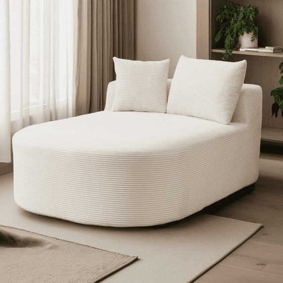 67.5" Chaise Lounge Chair, Oversized Sleeper Sofa Bed, Corduroy Convertible Boneless Sofa with Pillows for Living Room, No Assembly Required, Beige