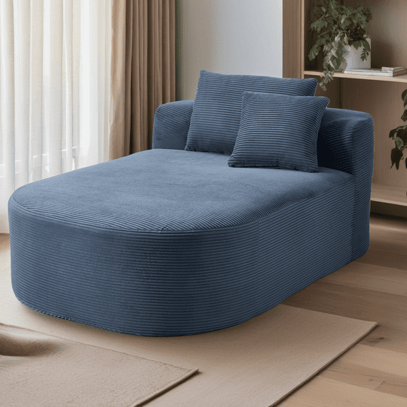 67.5" Chaise Lounge Chair, Oversized Sleeper Sofa Bed, Corduroy Convertible Boneless Sofa with Pillows for Living Room, No Assembly Required, Blue