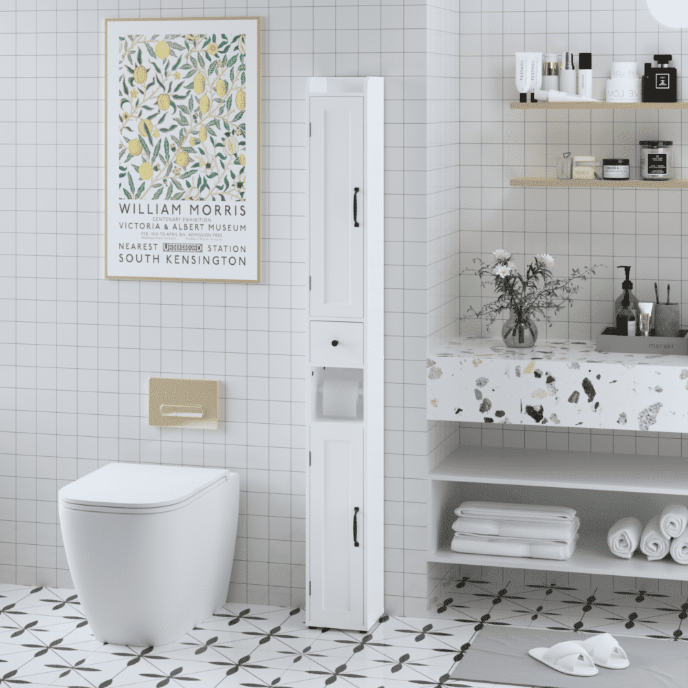 67.51" Tall Bathroom Storage Cabinet with Adjustable Shelves,Slim 2 Doors Freestanding Cabinet with Anti-Tip, Open compartments, for Home, Small Spaces, Bathroom,Kitchen, Living Room, White