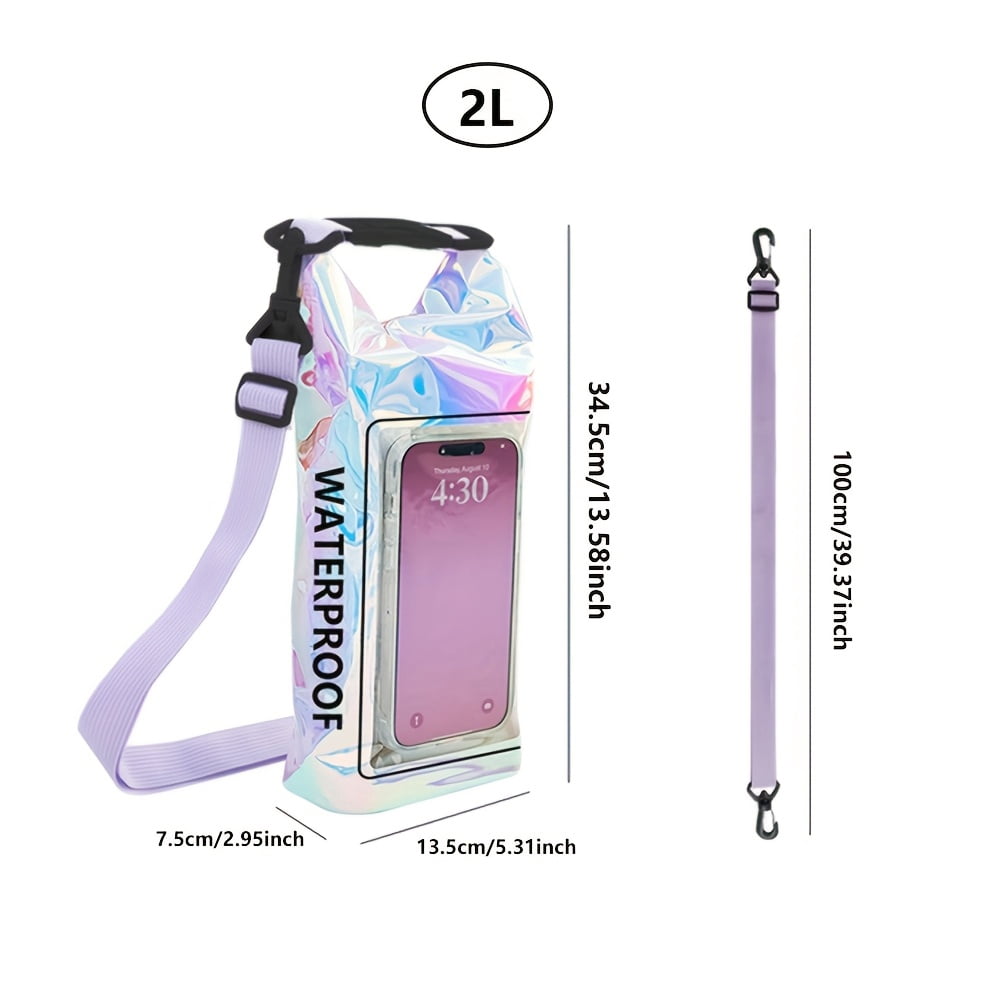 67.63oz/1.32gal Rainbow-Colored Dry Bag for Beaches & Surfing, Swimming, Kayaking, Cell Phone Transparent Dry Pouch, Durable PVC, 2L
