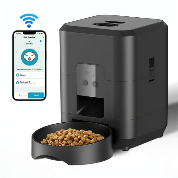 67.63oz WiFi Pet Food Dispenser - App-Controlled Automatic Feeder for Dogs & Cats, USB-Powered, Multi-Meal Scheduling, Real-Time Tracking (Sleek Black)