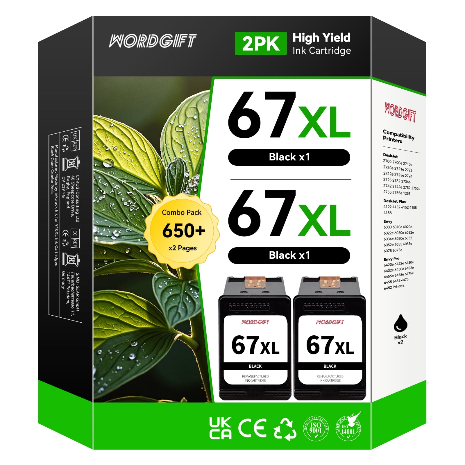 67 67XL Black Ink Cartridge Compatible for HP Ink 67 for HP 67 Ink ...