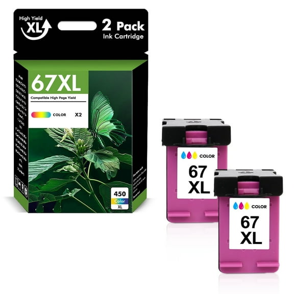 67 67XL Ink Cartridges Compatible for HP 67XL 67 2755e 2 Pack Tri-color Ink for OfficeJet 2755 4155 2722 2723 2724 2725 2732 Envy 6055 6455 6458 6475 Printer Ink
