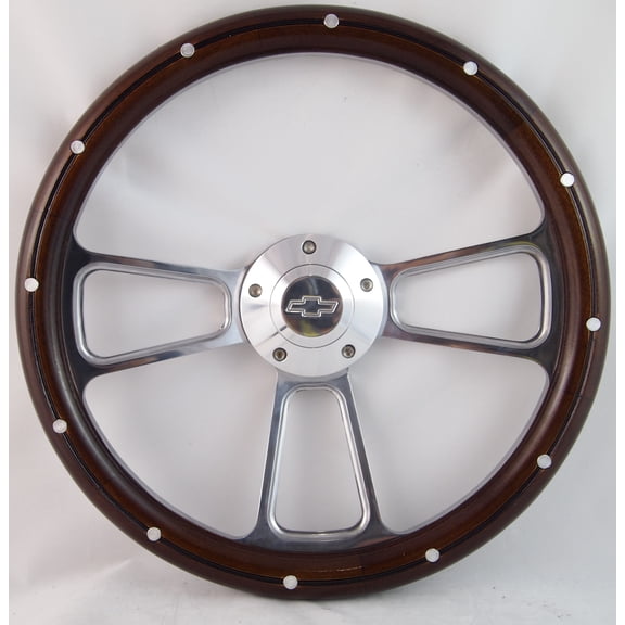 67-68 Chevrolet Chevelle, El Camino 14" Unstained Oak Wood Billet Black Steering Wheel Set Adapter & Horn