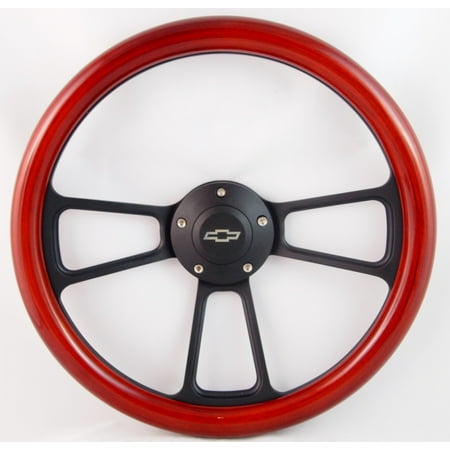 67-68 Chevrolet Chevy Full Size 14" Wood Billet Black Steering Wheel Set Adapter & Horn