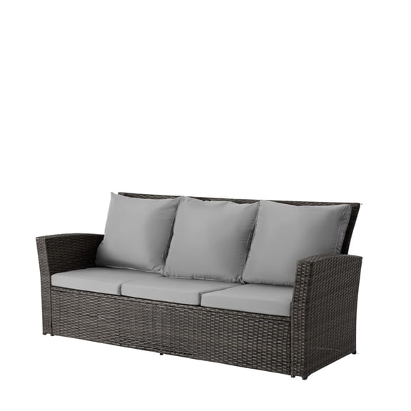 67.7" All-Weather Wicker 3-Seat Patio Sofa with Thick Gray Cushions & Black Frame