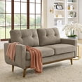 thumbnail image 1 of 67.7''Mid-Century Modern Sofa Couch, Upholstered Tufted Loveseat Sofa with Solid Wood Legs, 2 Seat Small Couch with Thick Padded Cushions Comfy Couches for Small Spaces Bedroom Living Room, Camel, 1 of 7