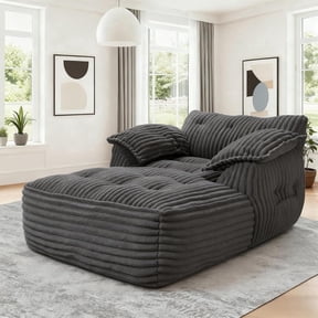 Reliancer 67.7" Oversized Chaise Lounge Chair Indoor, Faux Fur Upholstered Boneless Sofa Bed, Deep Seat Sleeper Couch Reading Chairs with Armrest, Cloud Sofas Couches for Living Room, Dark Gray