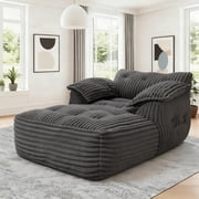 Reliancer 67.7 Oversized Chaise Lounge Chair Indoor, Faux Fur Upholstered Boneless Sofa Bed, Deep Seat Sleeper Couch Reading Chairs with Armrest, Cloud Sofas Couches for Living Room, Dark Gray