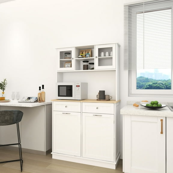 67.7" Tall Kitchen Trash Storage Cabinet With 3 Adjustable , 2 Drawers & 1 Tilt Out Garbage Cabinet. White Modern Design For Kitchen, Dinning, Living Areas. Ample Storage, Concealed Trash, Painted,