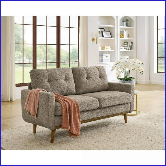 67.7 Wide Mid-Century Modern Tufted Loveseat Sofa with Polyester Upholstery | Beige | Polyester | Tight Back