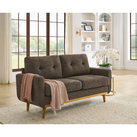 67.7" Wide Mid-Century Modern Upholstered Sofa with Natural Wood Legs