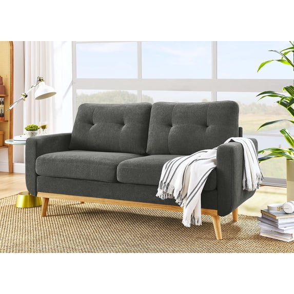 67.7" Wide Mid-Century Modern Upholstered Tufted Loveseat Sofa With Wooden Legs