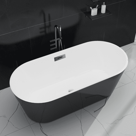 67" Acrylic Freestanding Bathtub, Free Standing Tub Chrome Drain and Overflow Cover, Stand Alone Tub, Soaking Tub with Integrated Overflow and Drain, CUPC Certified, Black