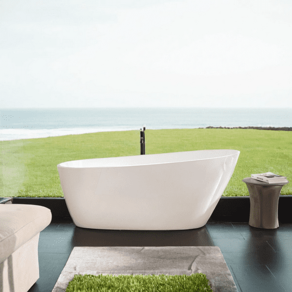 67'' Acrylic Freestanding Soaking Bathtub with Integrated Slotted Overflow and Brushed Nickel Toe-tap Drain
